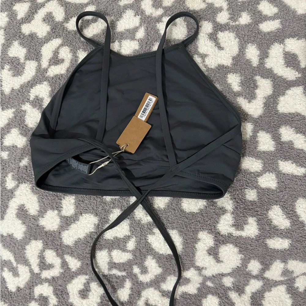 SKIMS Recycled Swim High Neck Bikini Top - Gunmetal